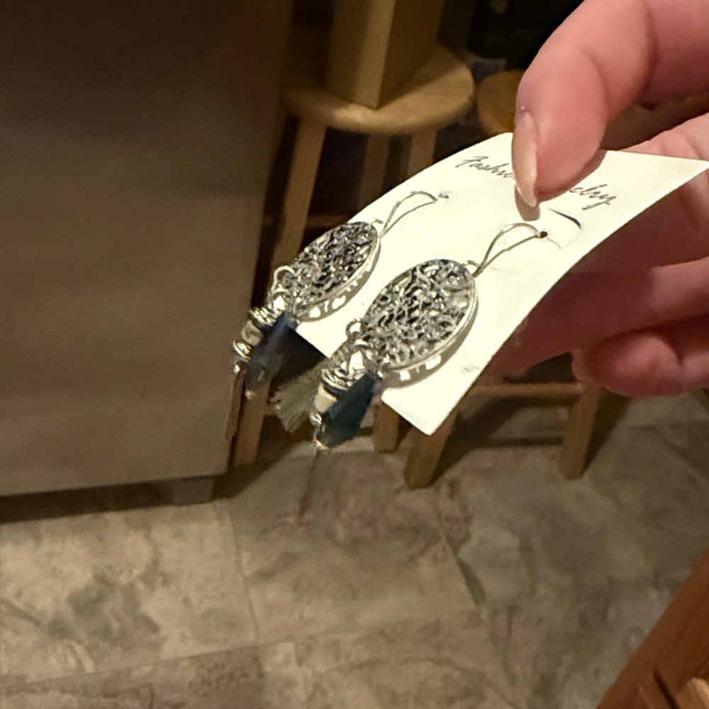 Nwt Silver And Blue Dangle Statement Earrings - image 2